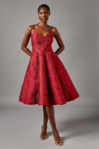 Coast Jacquard Cami Midi Dress Red