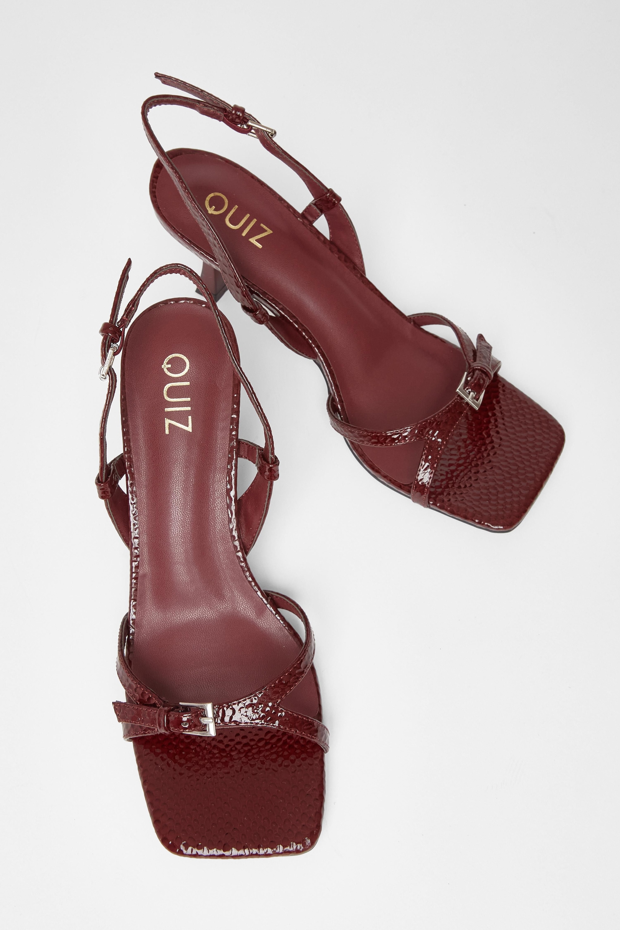Quiz Burgundy Snake Print Strappy Heels image 2