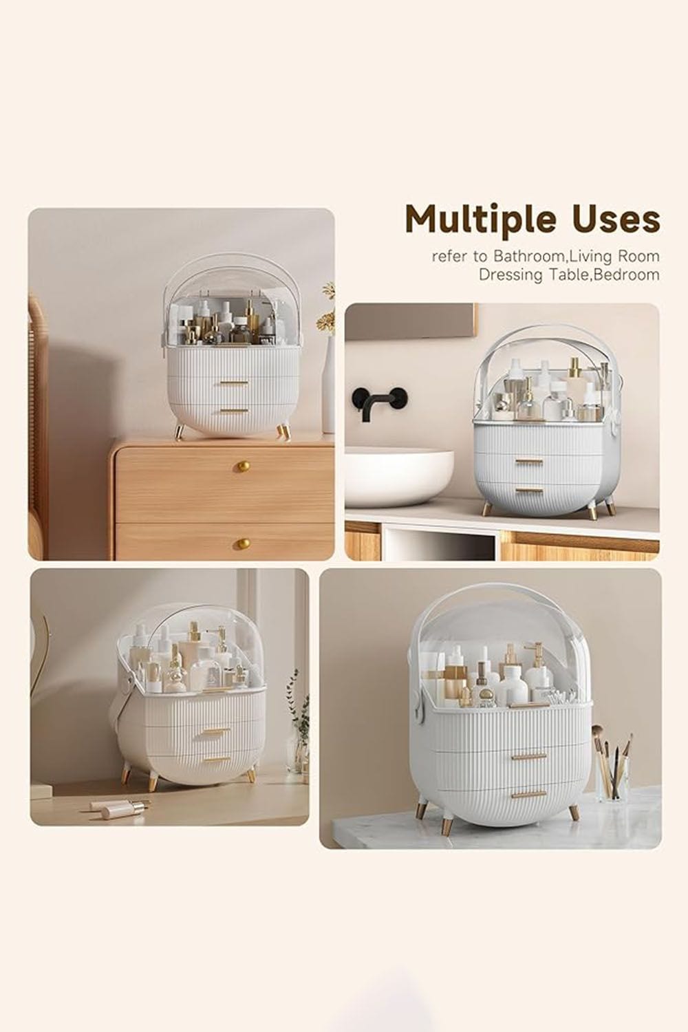 SHEONLY Cosmetic Organizer Skincare Display Box With 2 Layers Of Storage Boxes And Transparent Lid Elegant Makeup Storage Organizer Box with Drawers and Handle image 5