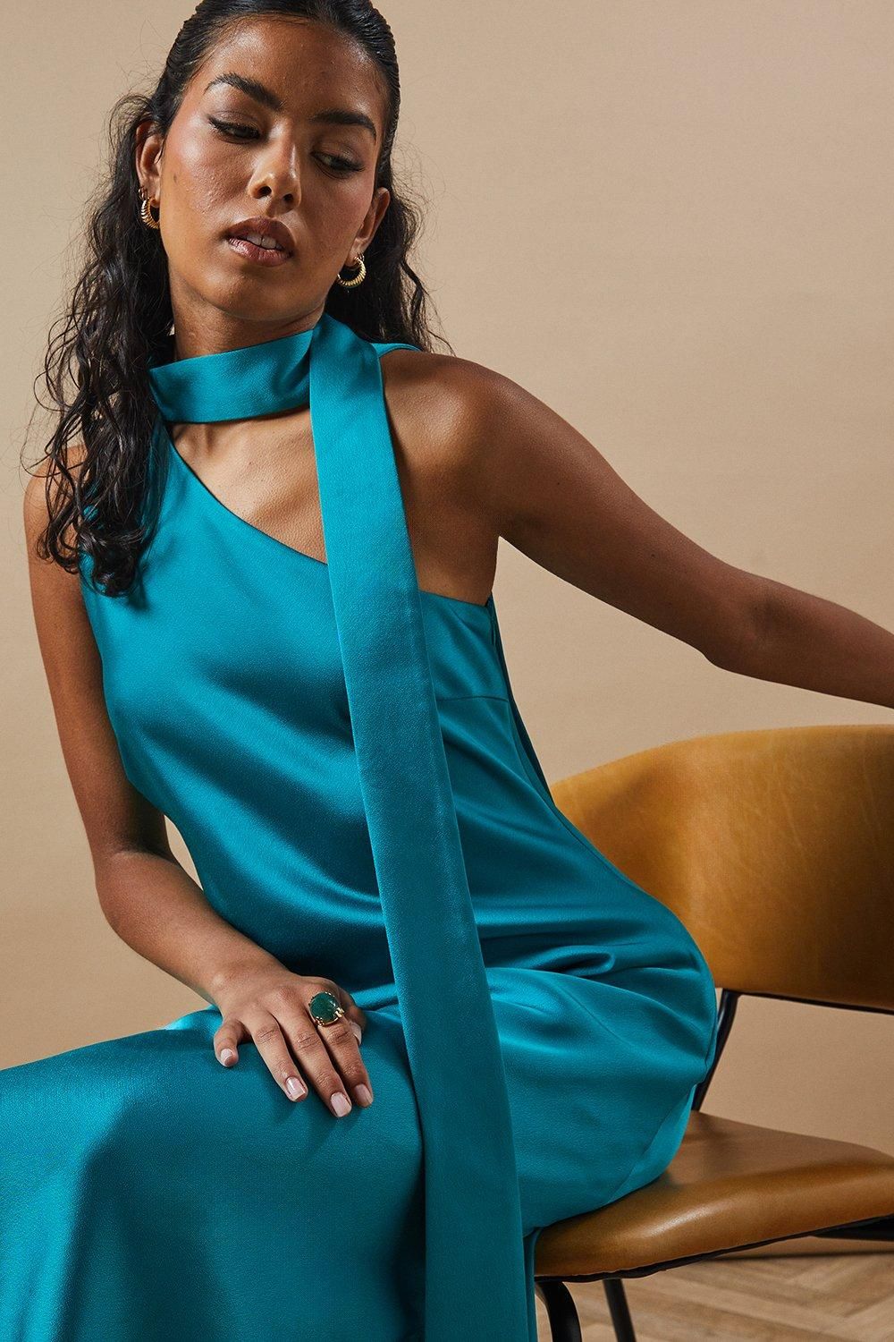 Oasis Petite Occasion Tie Bias Maxi Dress Teal image 2