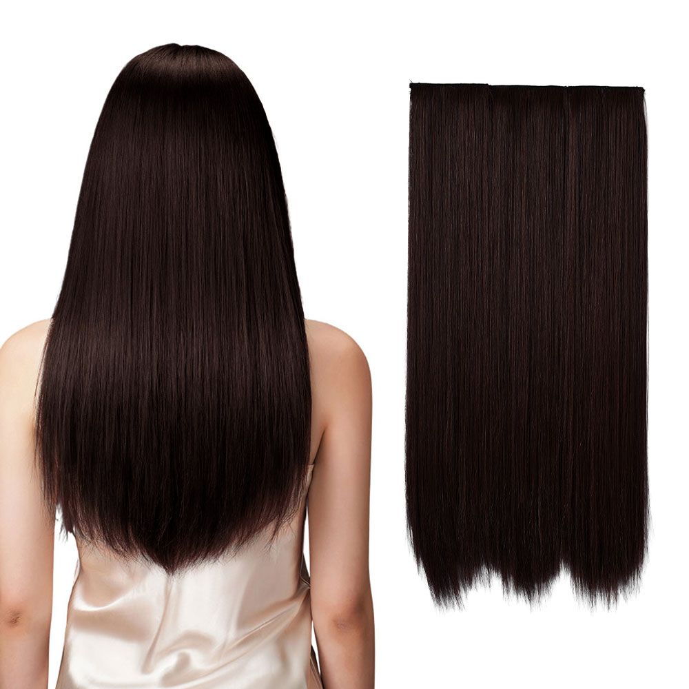 SHEONLY 3Pcs Brown Clip-In Straight Hair Extension Set image 1