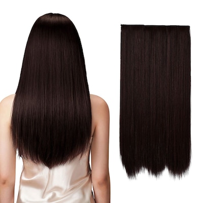 SHEONLY 3Pcs Brown Clip-In Straight Hair Extension Set
