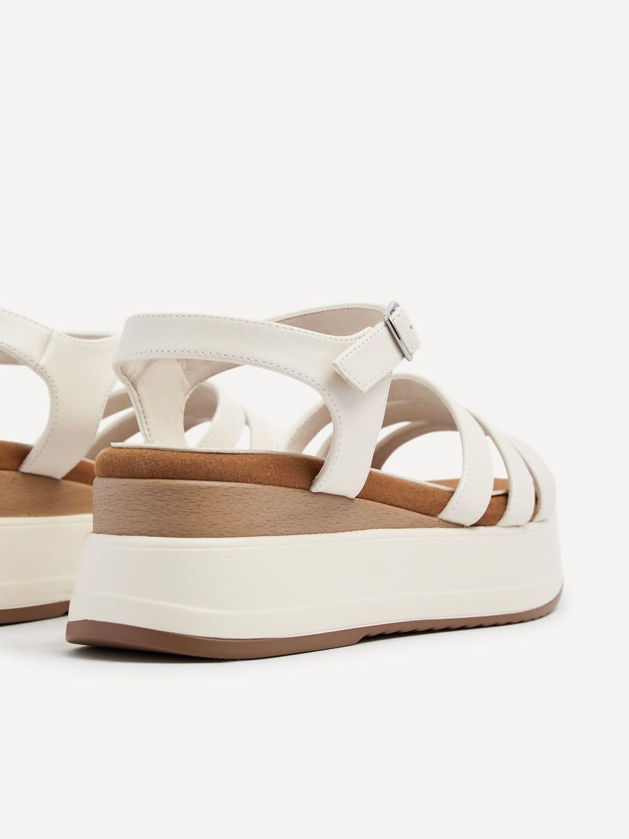 Linzi Cruise Ivory Faux Leather Triple Front Strap Sporty Sole Flatform Sandal image 4