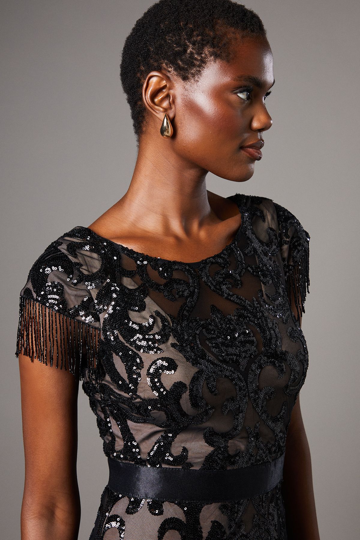 Coast Cap Sleeve Sequin Midi Dress Black image 4