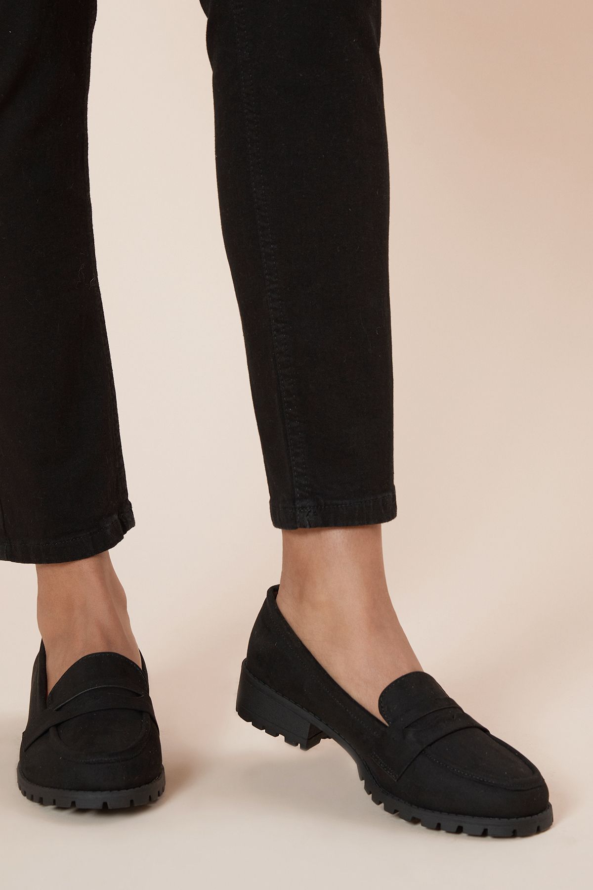 Dorothy Perkins Wide Fit Leoni Chunky Loafers Natural Black