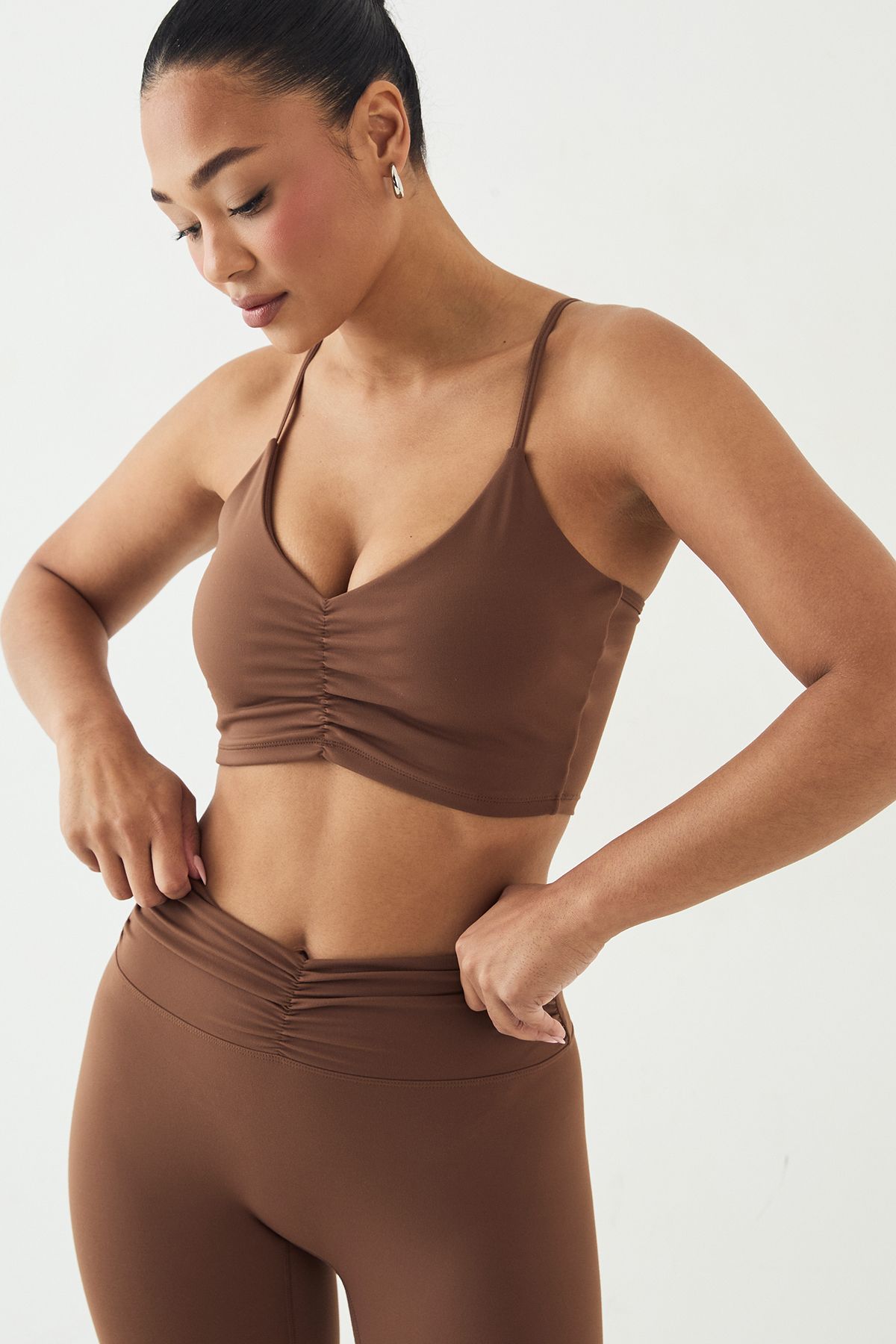 DSGN Studio DSGN Studio Ultra Sculpt Ruched Internal Padding Sports Bra Mocha image 1
