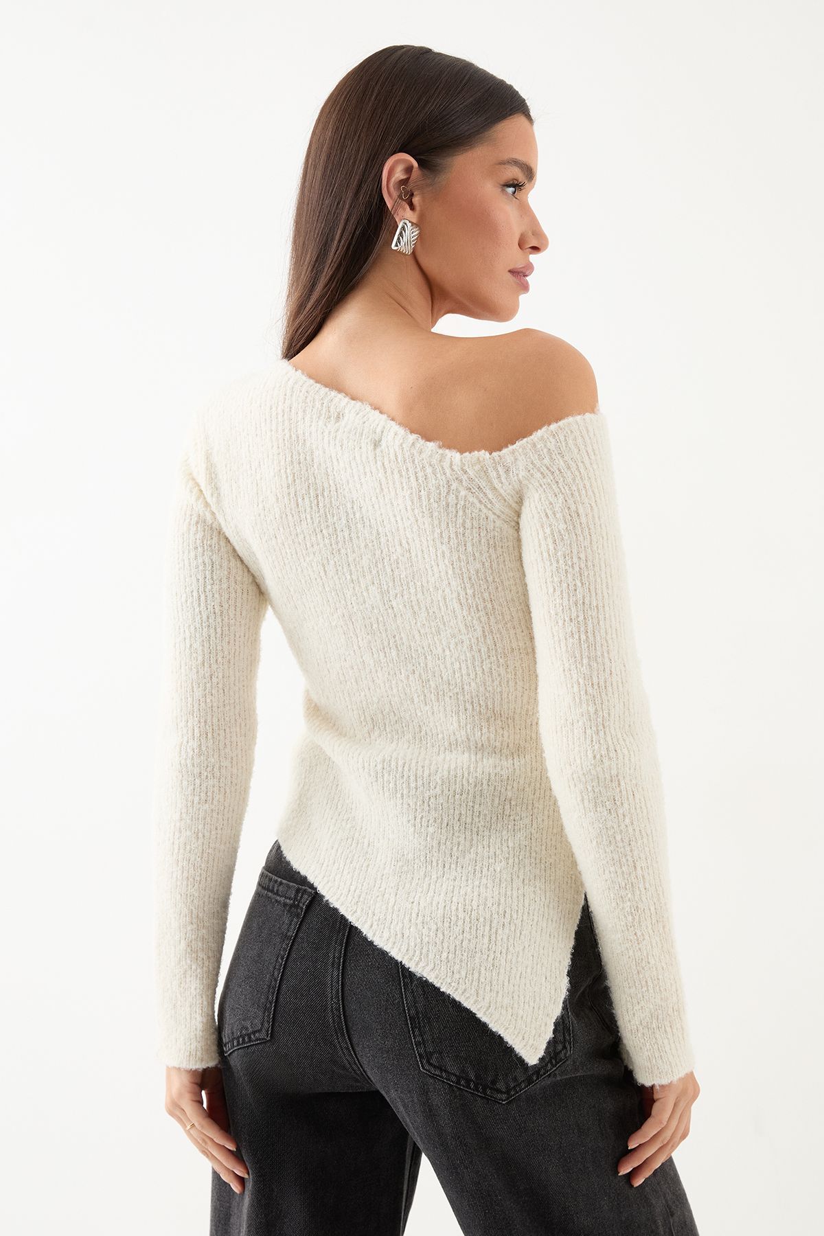 MissPap Asymmetric Knitted Boucle Top Ecru image 3