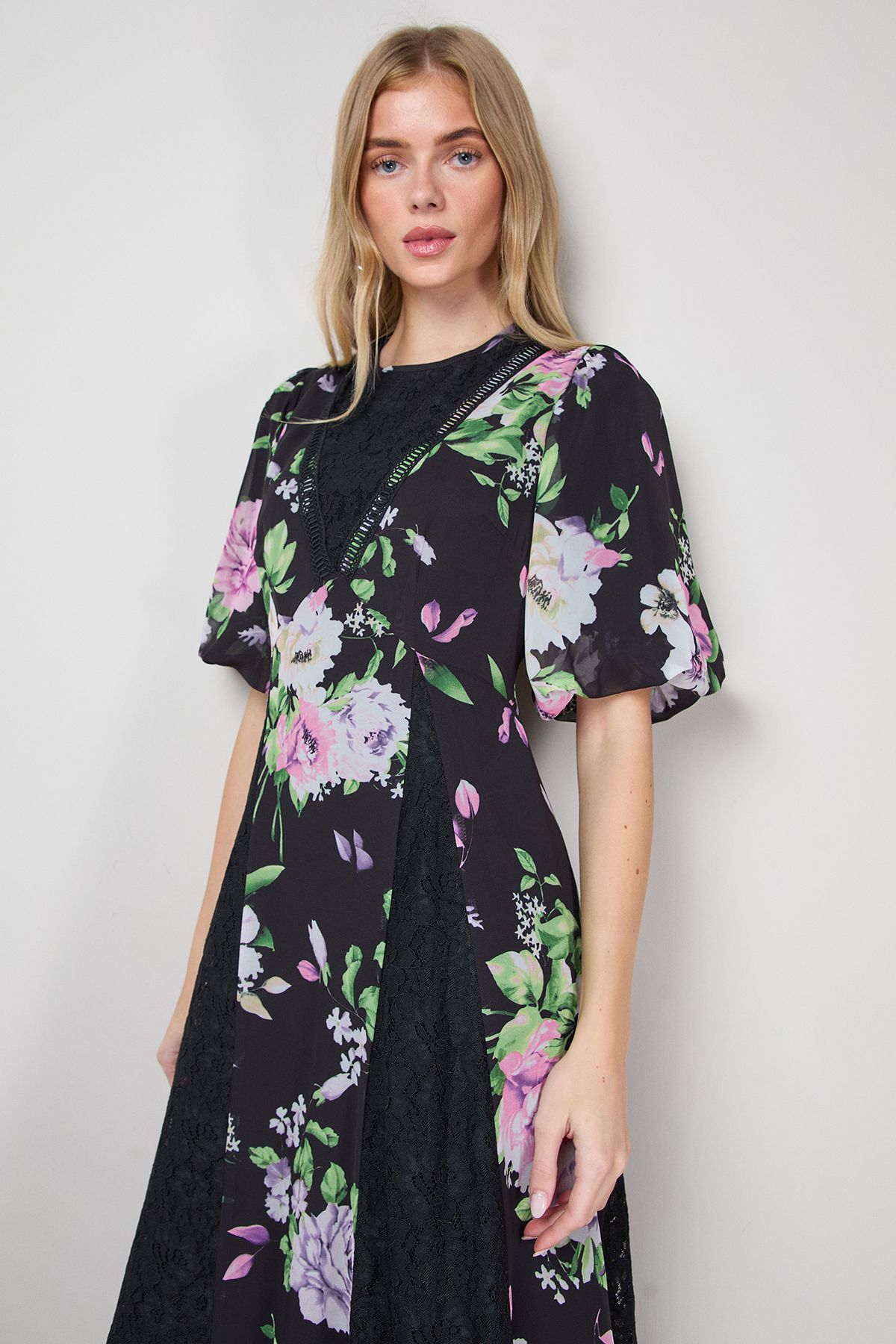 Oasis Lace Fit and Flare Midi Dress Black image 2