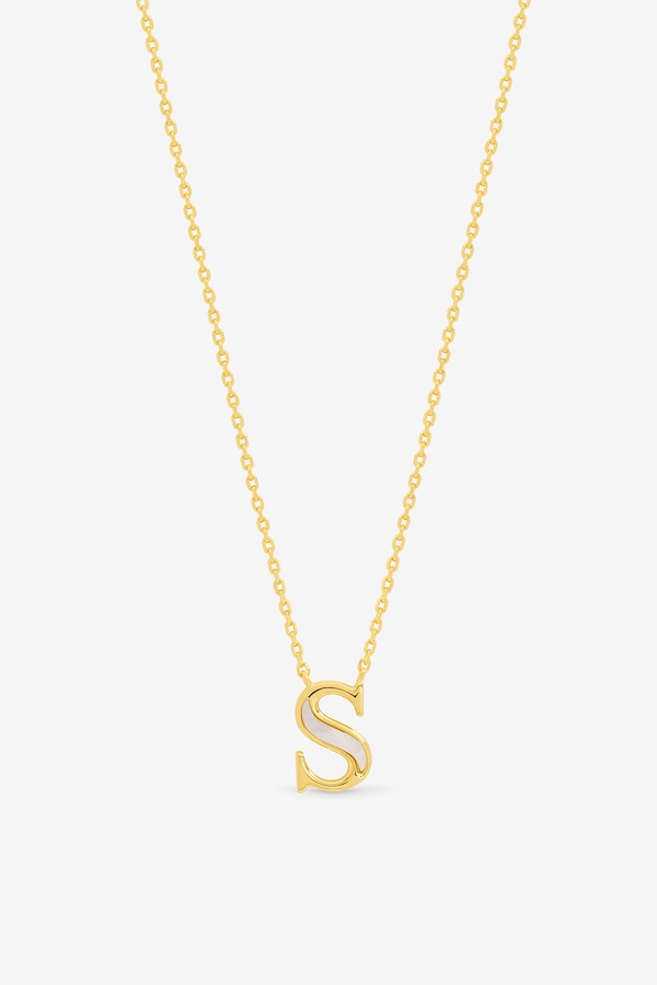 Inicio 14K Gold Plated and Mother of Pearl Initial Pendant - S - Gift Pouch