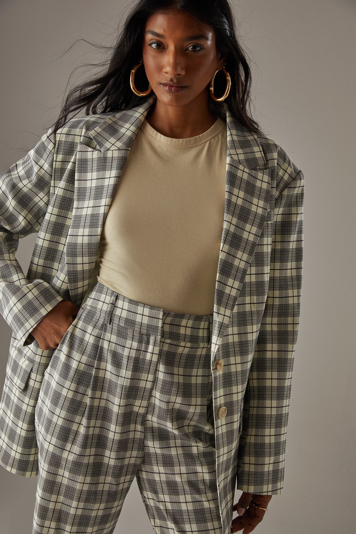 Warehouse Oversized Check blazer Yellow image 4