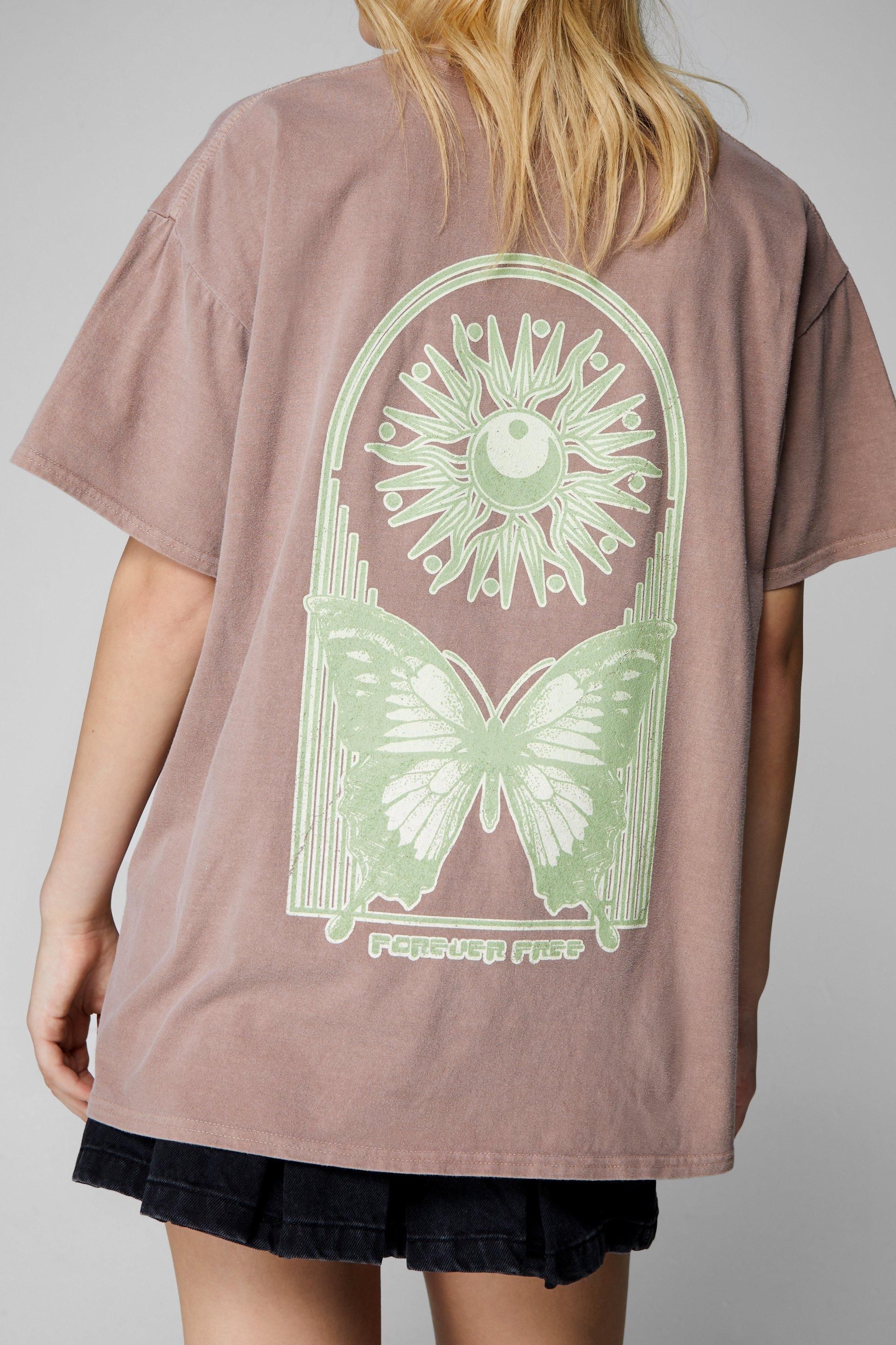 NastyGal Celestial Front And Back Washed Graphic T-shirt Stone image 4