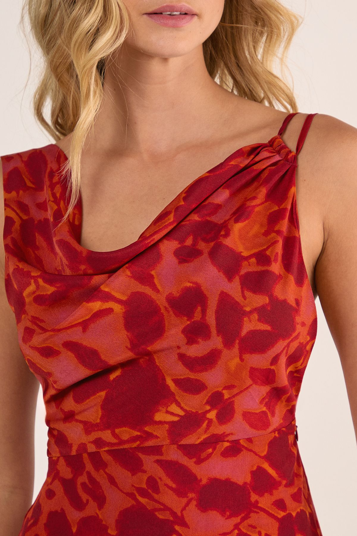 NastyGal Floral Cowl Asymmetric Strappy Mini Dress Rust image 5