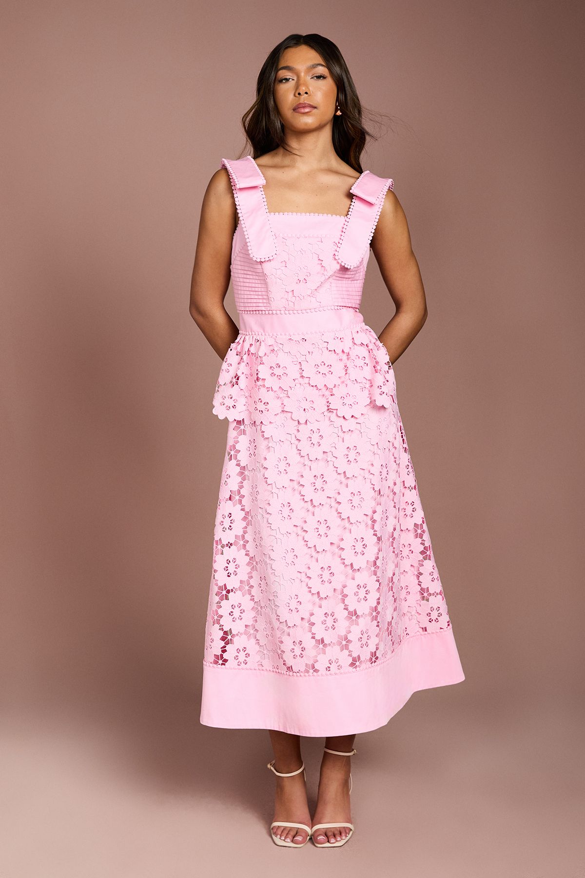 Coast Peplum Lace Midi Dress Pink image 1