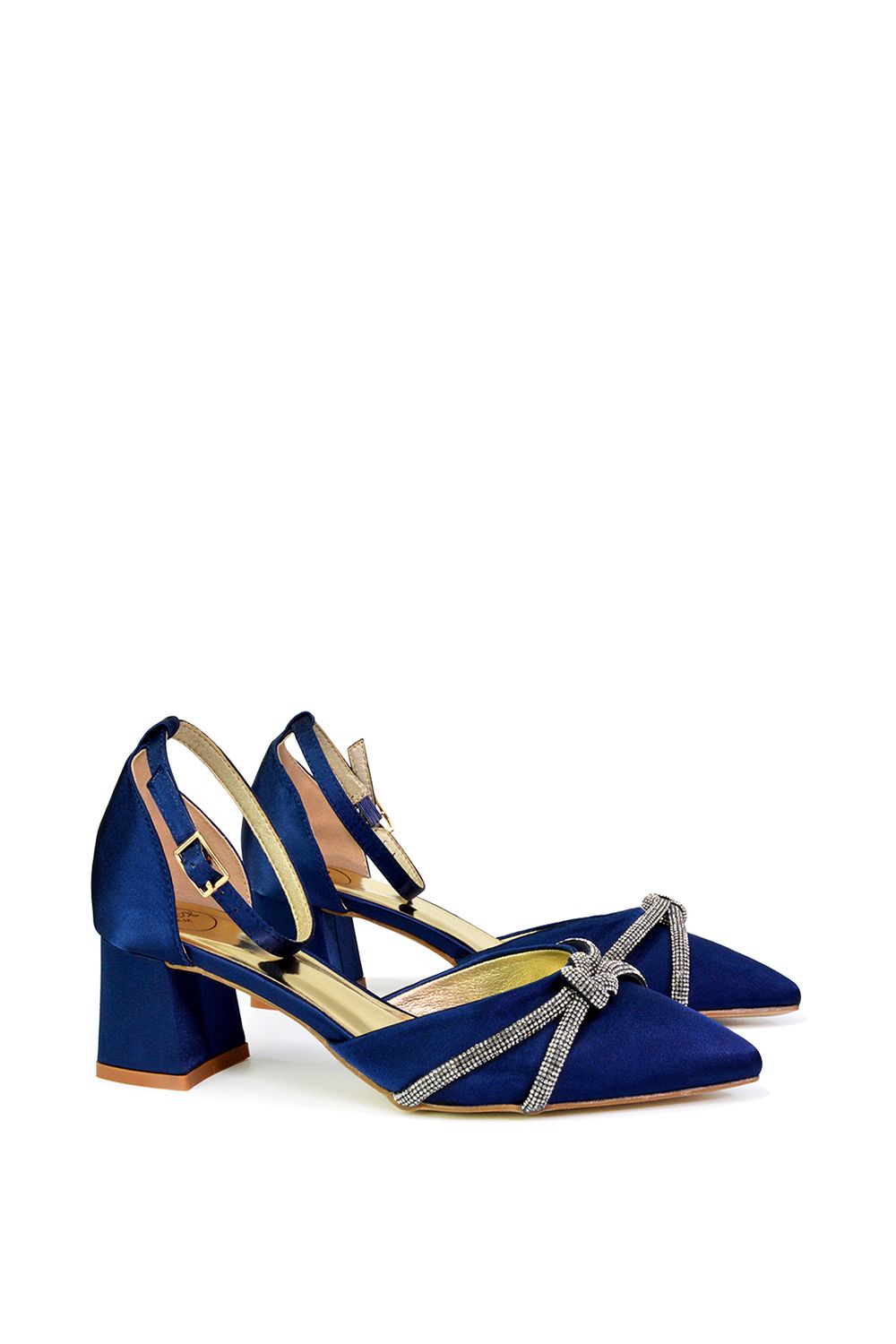 XY London 'Sarah' Ankle Strap Pointed Toe Diamante Mid Block Heels image 2