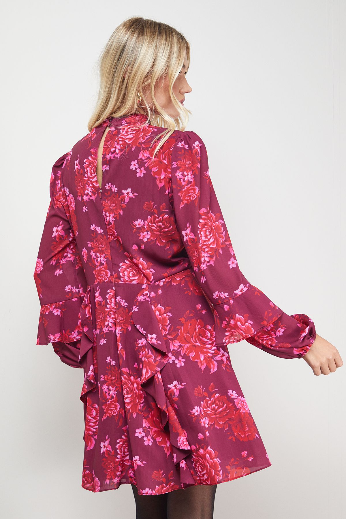 Oasis Printed Ruffle Boho Fit And Flare Mini Dress Floral image 4