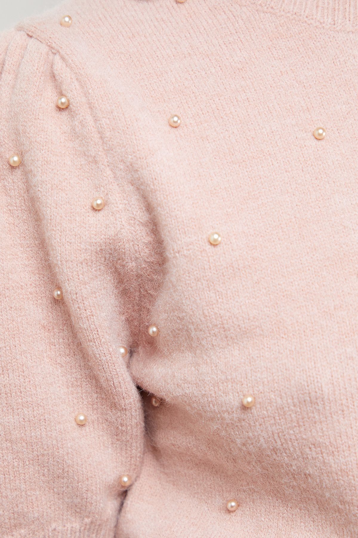 Oasis Pearl Embellished Crew Neck Puff Sleeve Knit Top Rose image 5