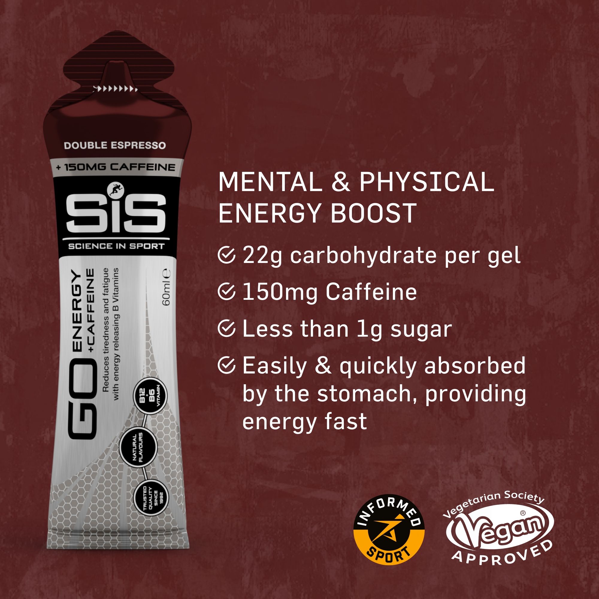 Science in Sport GO Energy +Caffeine 60ml Gel - Double Espresso - 30 Pack image 2