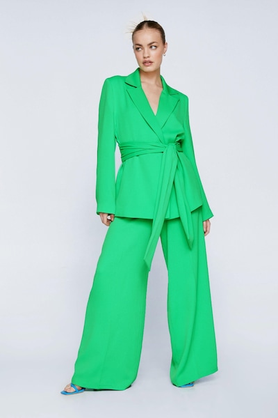NastyGal Satin Crepe Wide Leg Pants Green
