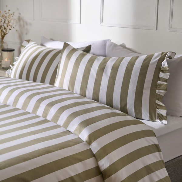 OHS Frill Duvet Cover Bedding Set Pillowcase Stripe Quilt Luxury
