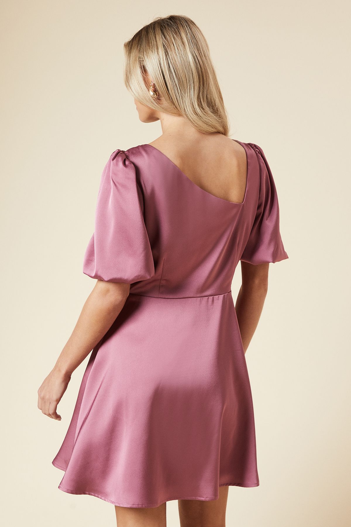 Dorothy Perkins Petite DP Luxe Square Neck Puff Sleeve Mini Dress Rose image 3