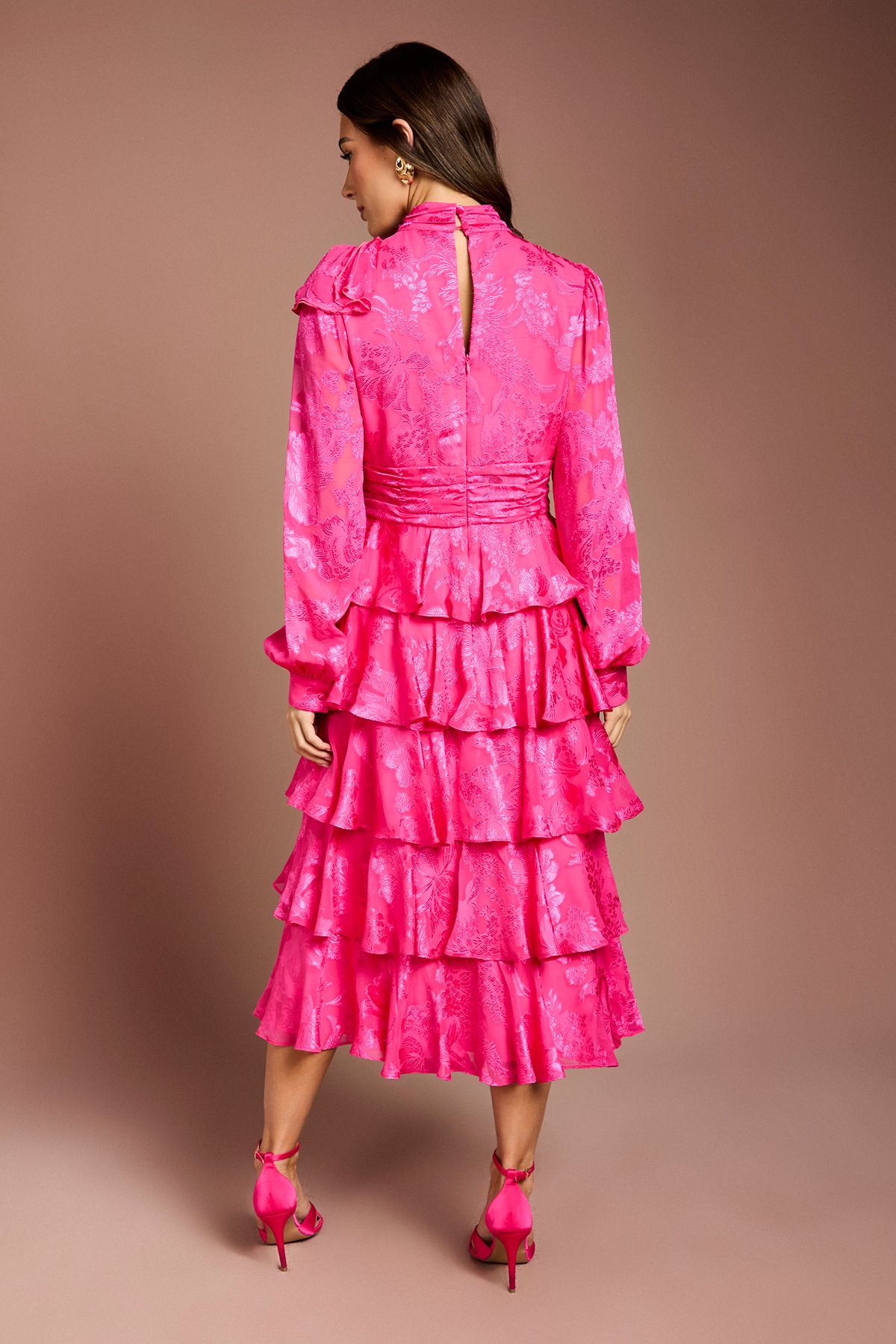 Coast Jacquard Tiered Midi Dress Hot Pink image 3