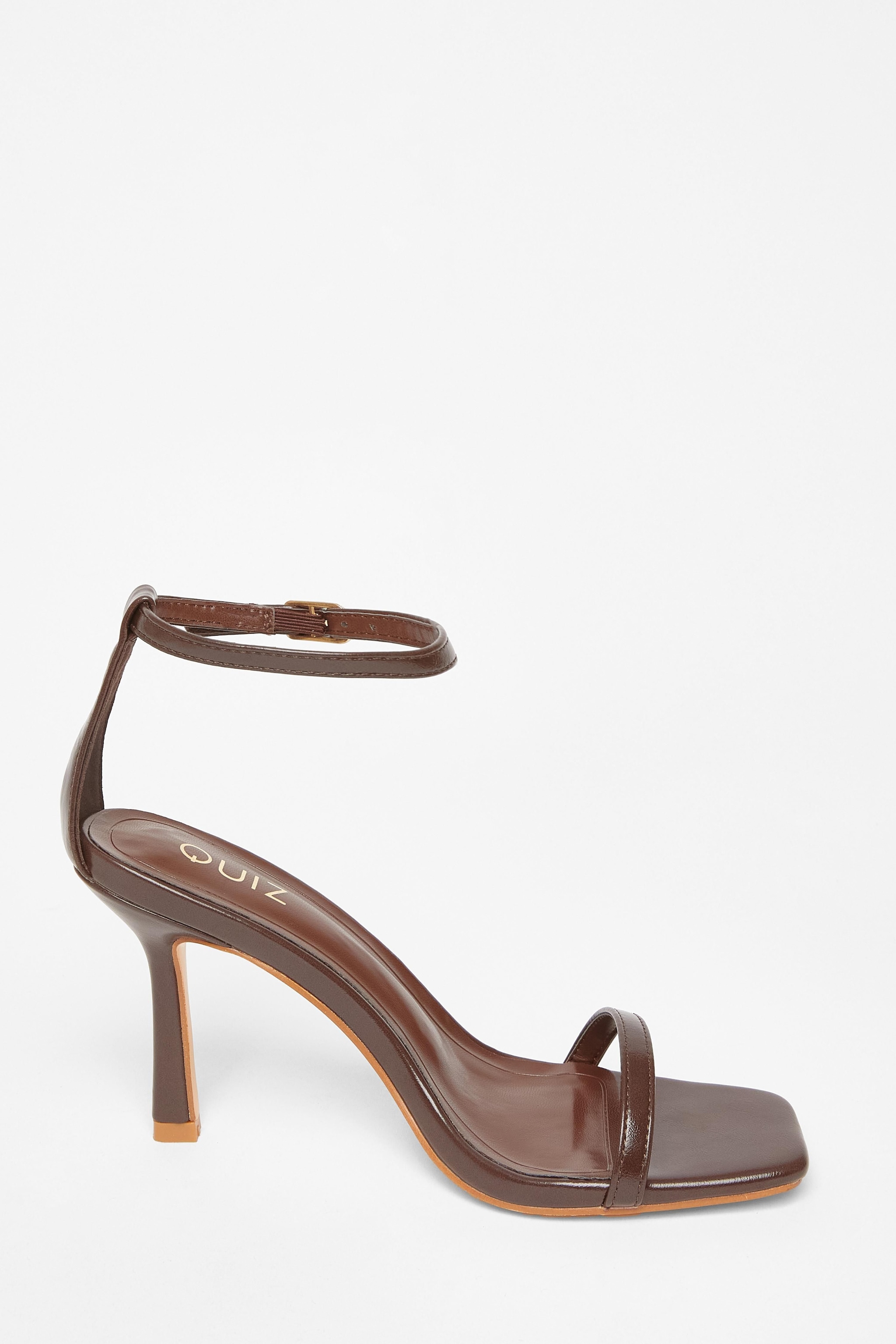 Quiz Brown Faux Leather Barely There Heels image 5
