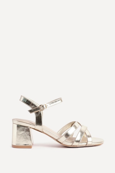Linzi Flair Gold Faux Leather Heeled Sandals