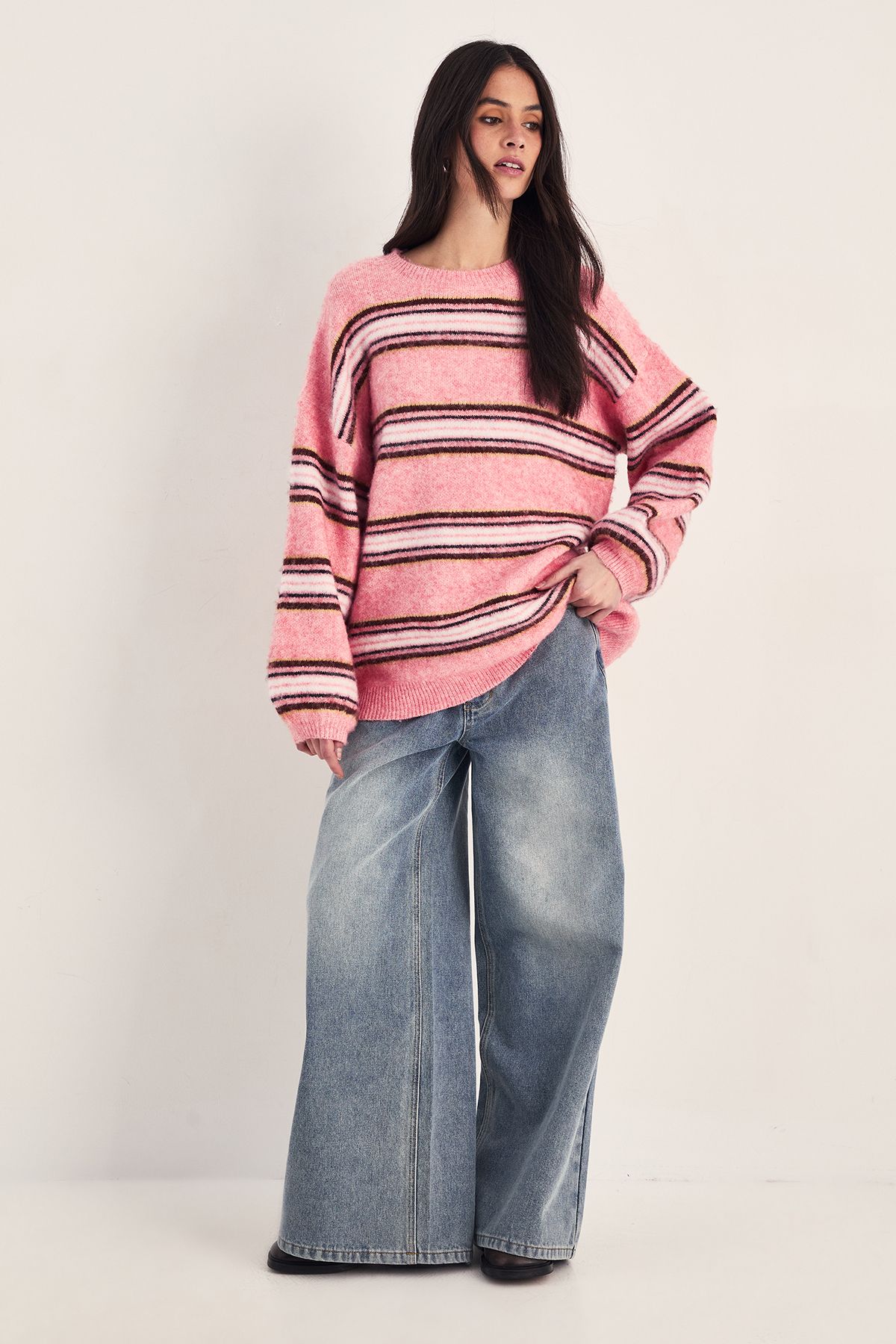 NastyGal Stripe Knitted Jumper Pink image 2
