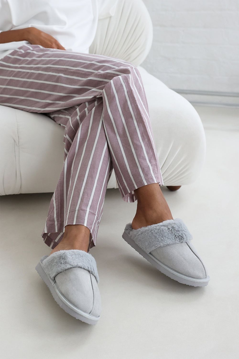 Where's That From 'Xandra' Suede Mule Slippers With Cosy Faux Fur Trim image 1