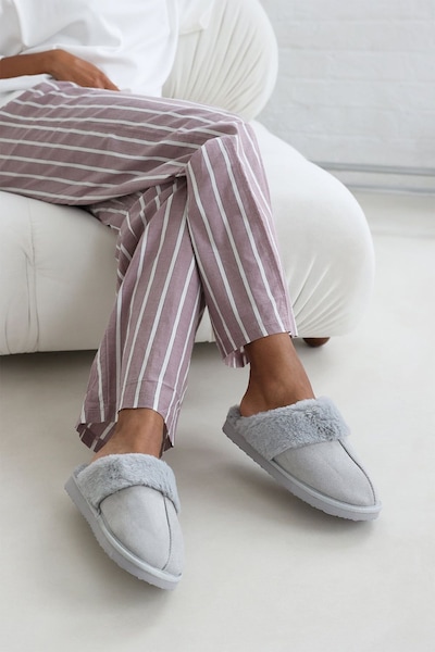 Where's That From 'Xandra' Suede Mule Slippers With Cosy Faux Fur Trim