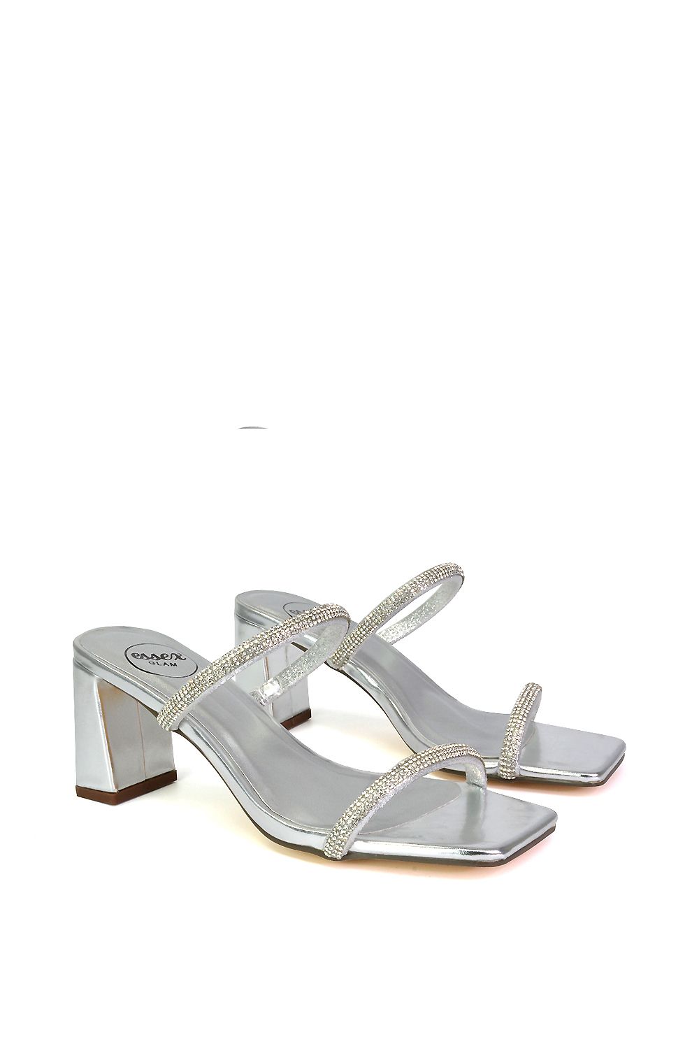 XY London 'Holden' Diamante Strap Square Toe Mid Block Heel Sandal Mules image 3