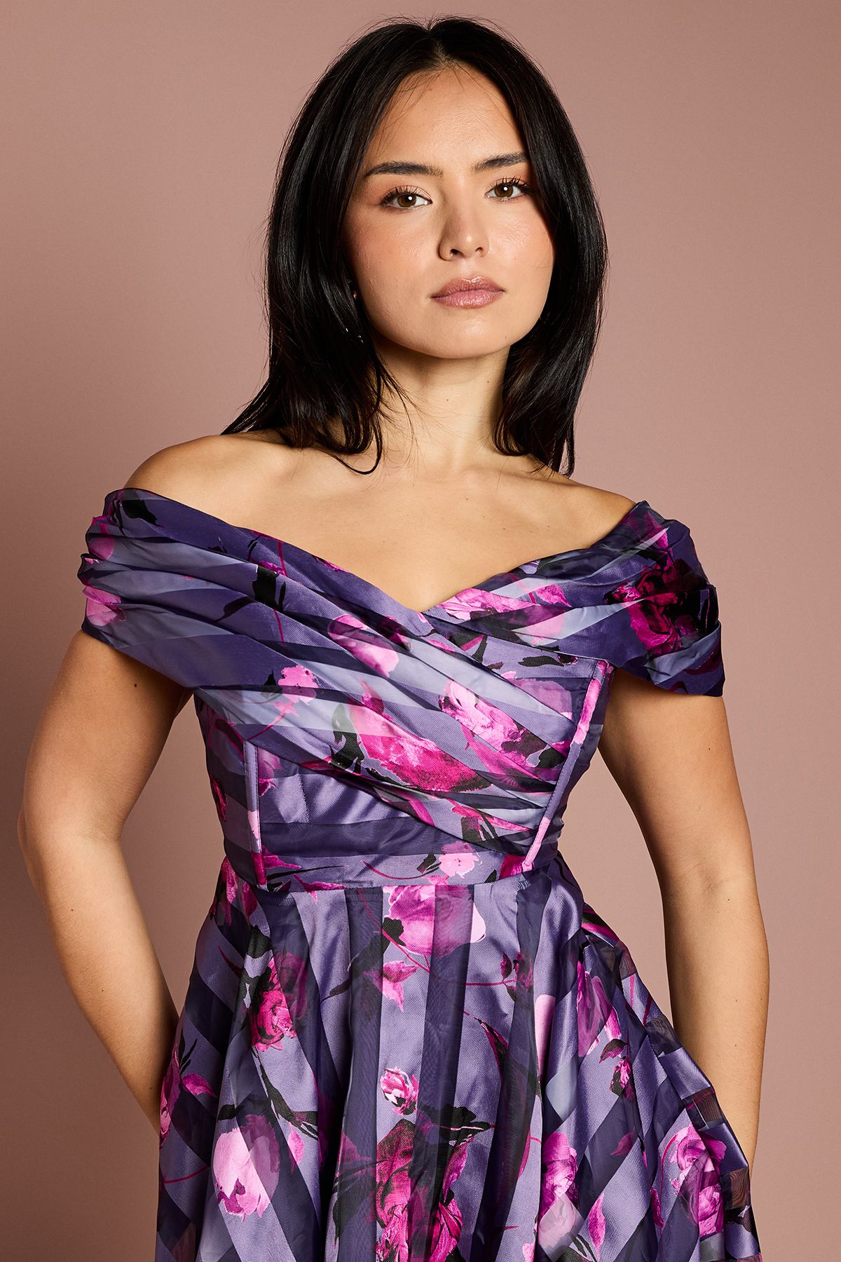 Coast Petite Stripe Organza Pleated Top Midi Dress Purple image 4