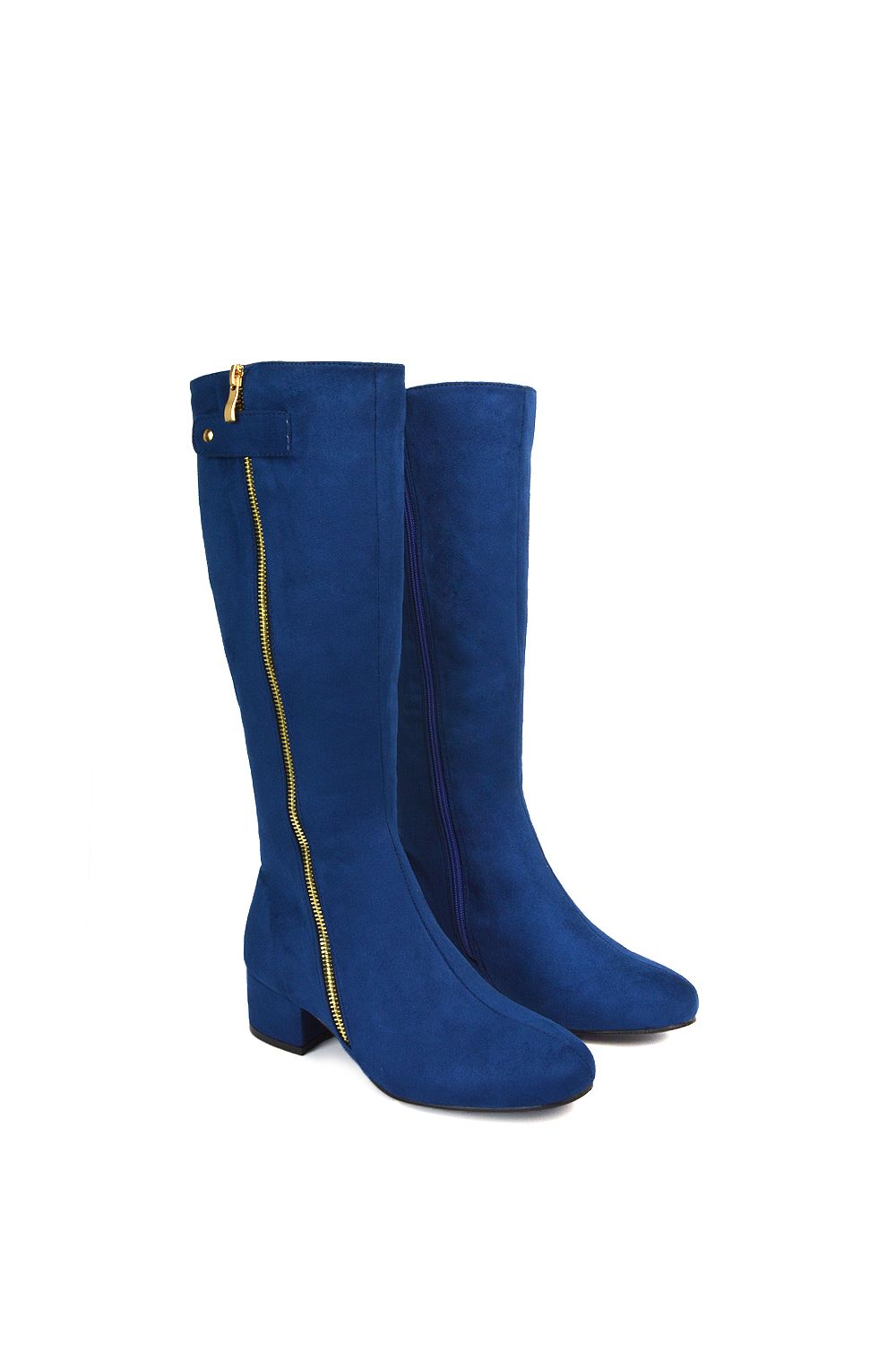 XY London 'Darcy' Low Block Heel Knee High Long Boots With Decorative Zip image 3