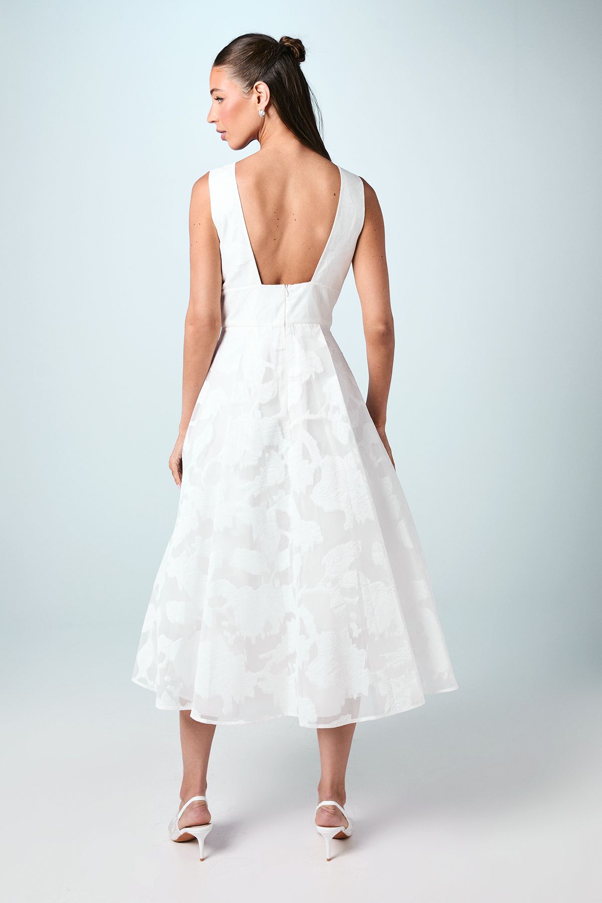 Coast Plunge Neck Jacquard Midi Wedding Dress Ivory image 3