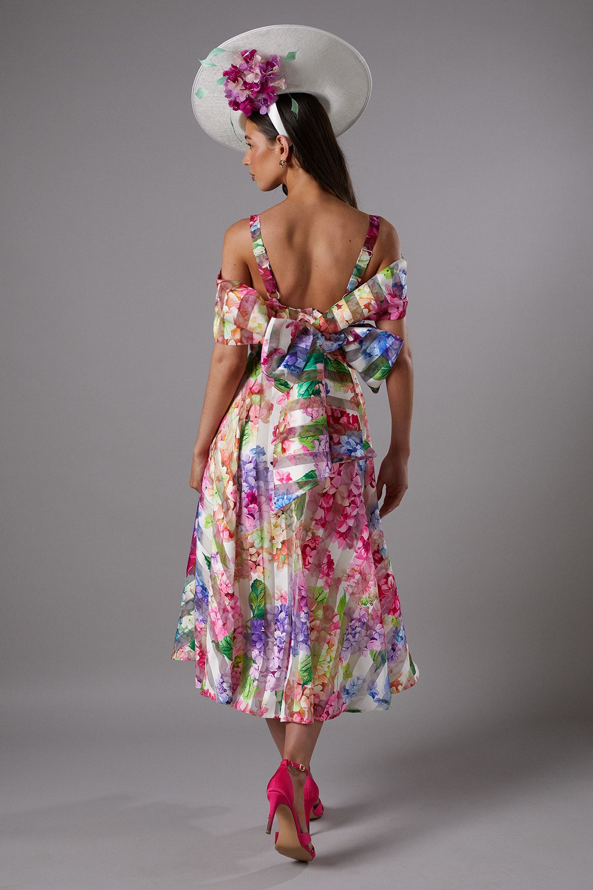 Coast Lisa Tan Printed Organza Bardot Midi Dress Multi image 3