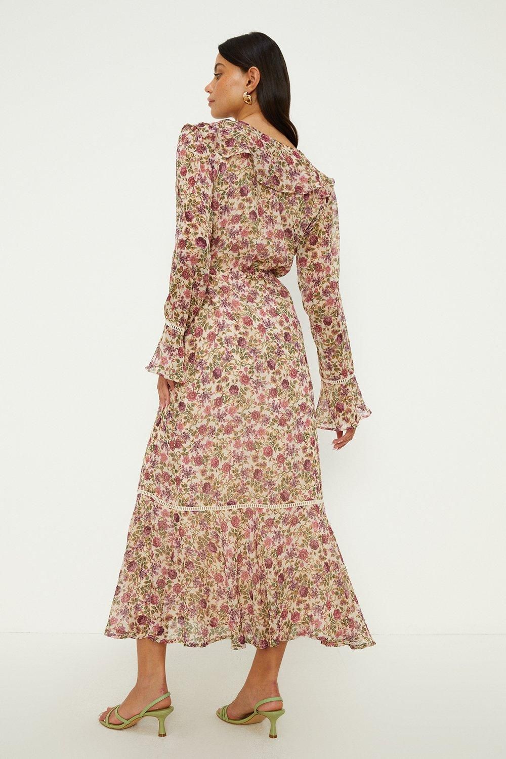 Oasis Vintage Floral Double Ruffle Button Front Dress Multi image 4