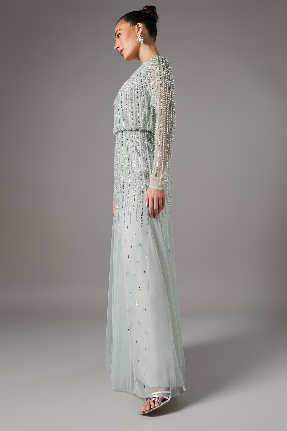Coast Linear Sequin Embellished Long Sleeve Maxi Dress Sage image 2