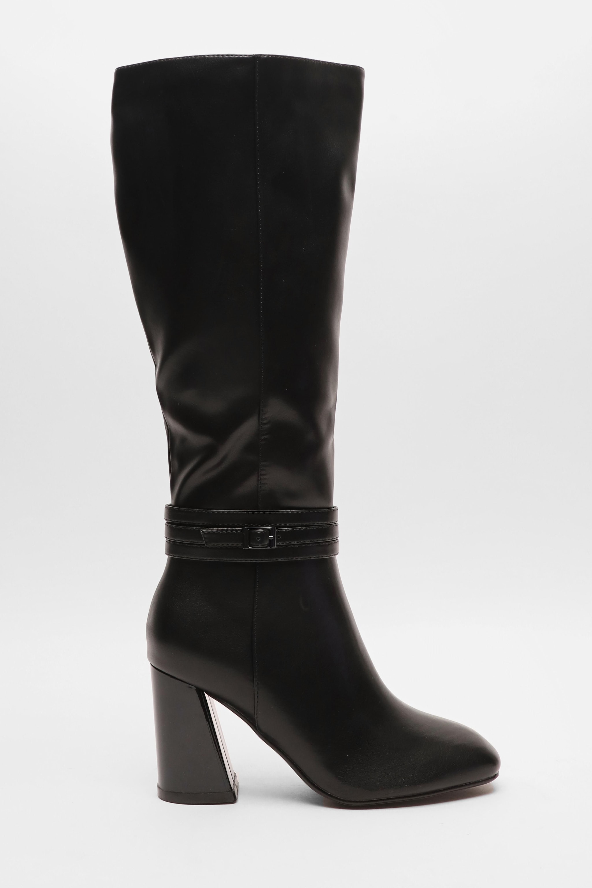 Quiz Black Wide Fit Faux Leather Knee High Boots image 1