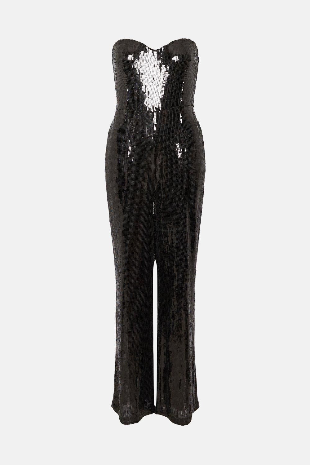 Warehouse Sequin Sweetheart Bandeau Jumpsuit Black image 4
