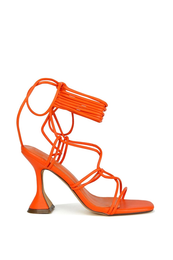 XY London 'Briar' Lace up Square Toe Sculptured Mid High Heels