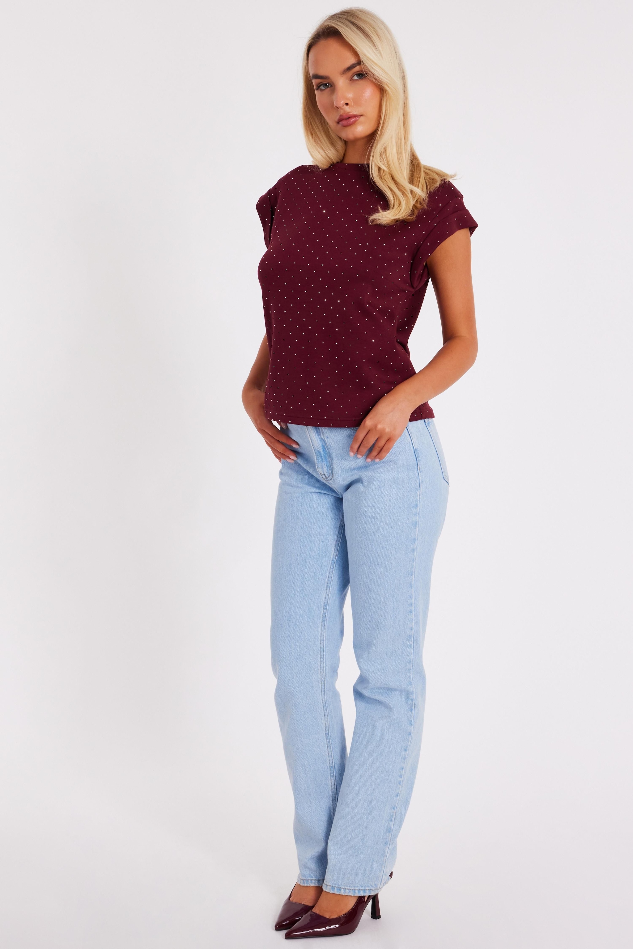 Quiz Burgundy Stud Detail Top image 3
