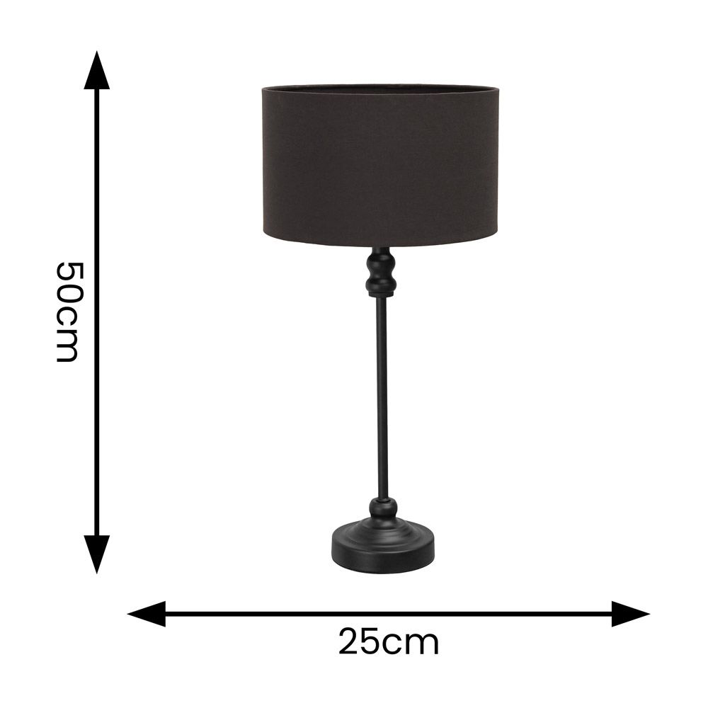 ValueLights Maggie Black Metal Candlestick Table Lamp with Fabric Drum Shade and LED Bulb image 6