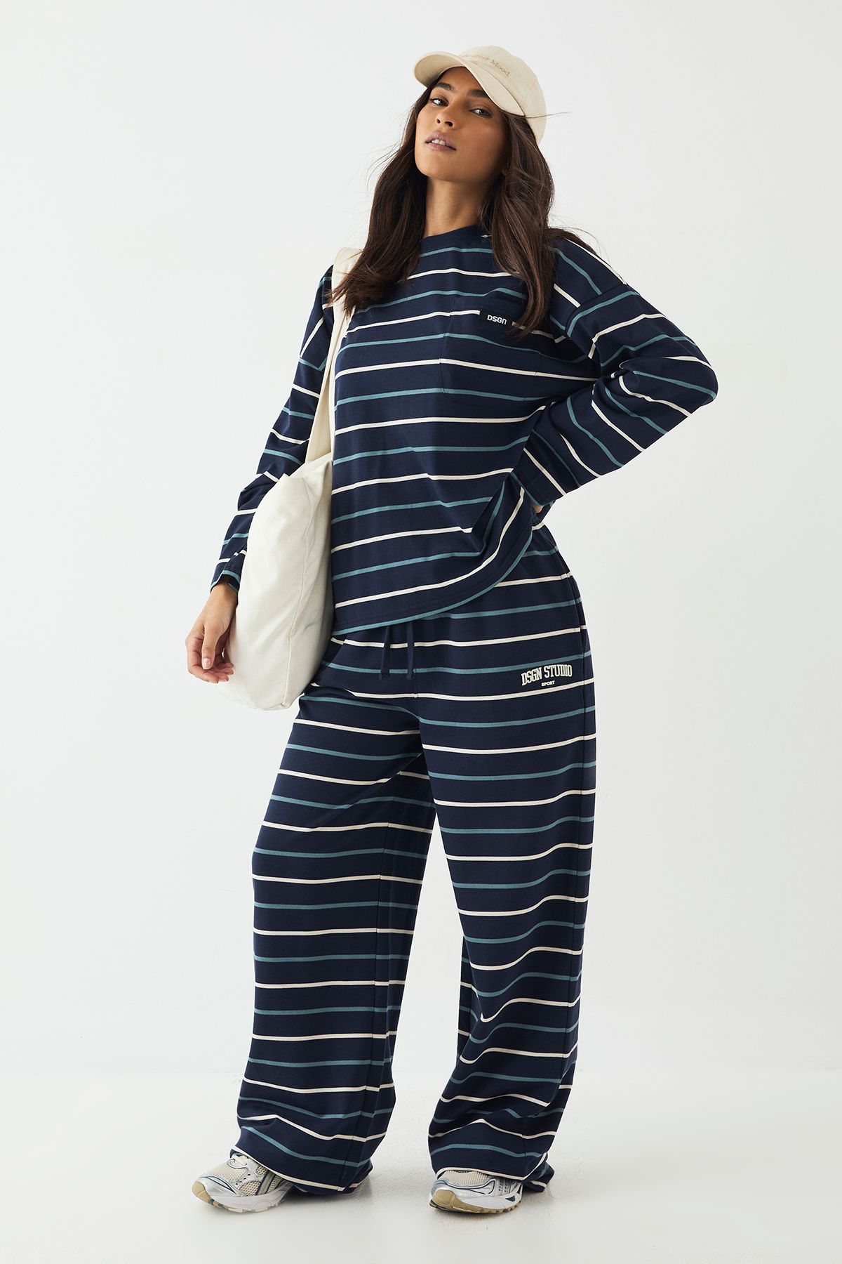 DSGN Studio DSGN Studio Stripe Oversized Long Sleeve T-Shirt Navy image 3