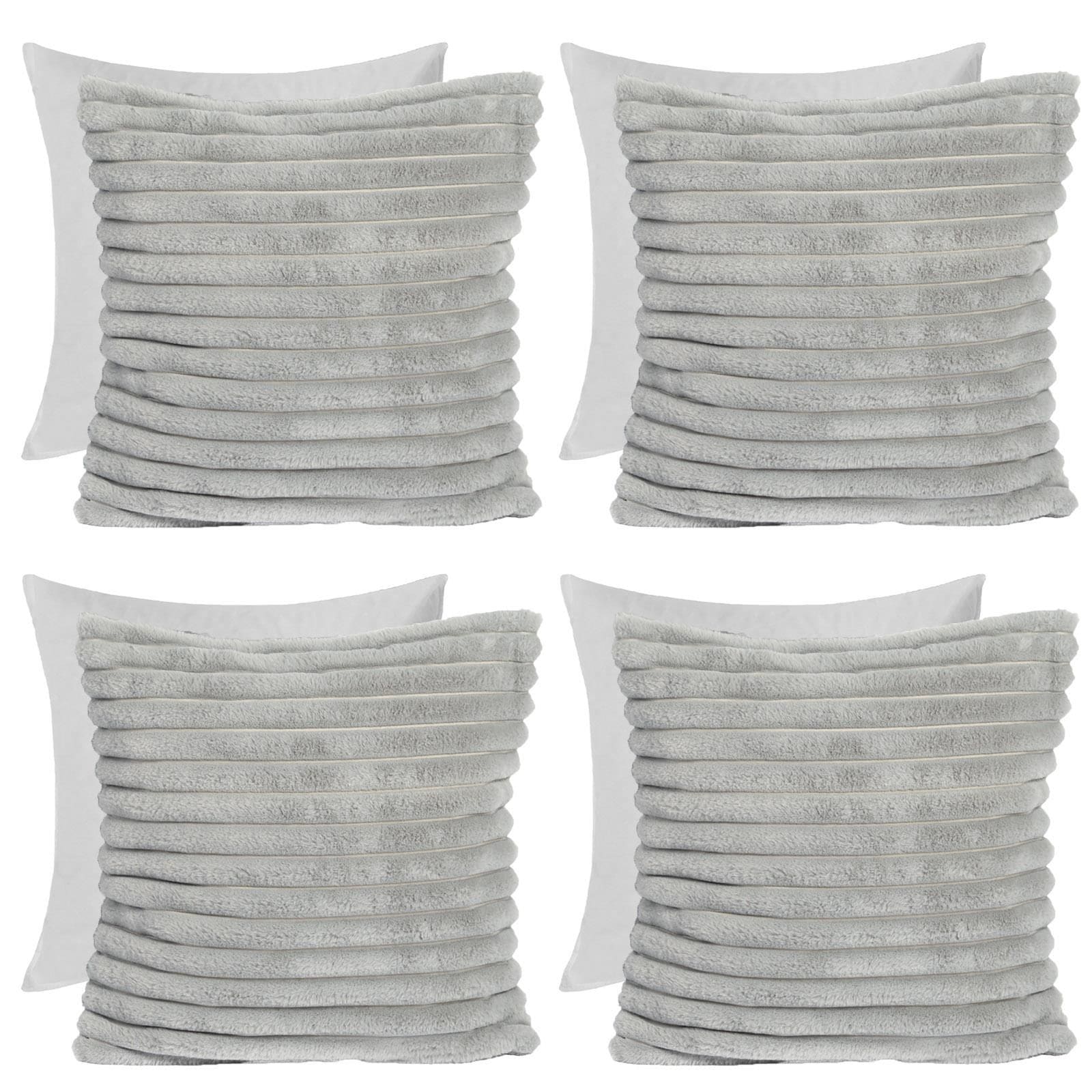 OHS 4 x Faux Fur Thick Rib Filled Cushion Covers