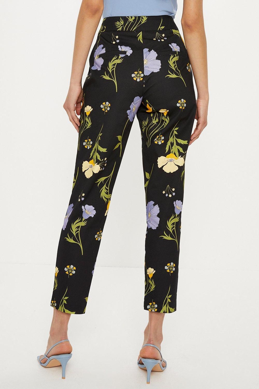 Oasis Petite Floral Printed Cotton Tapered Trousers Multi image 3