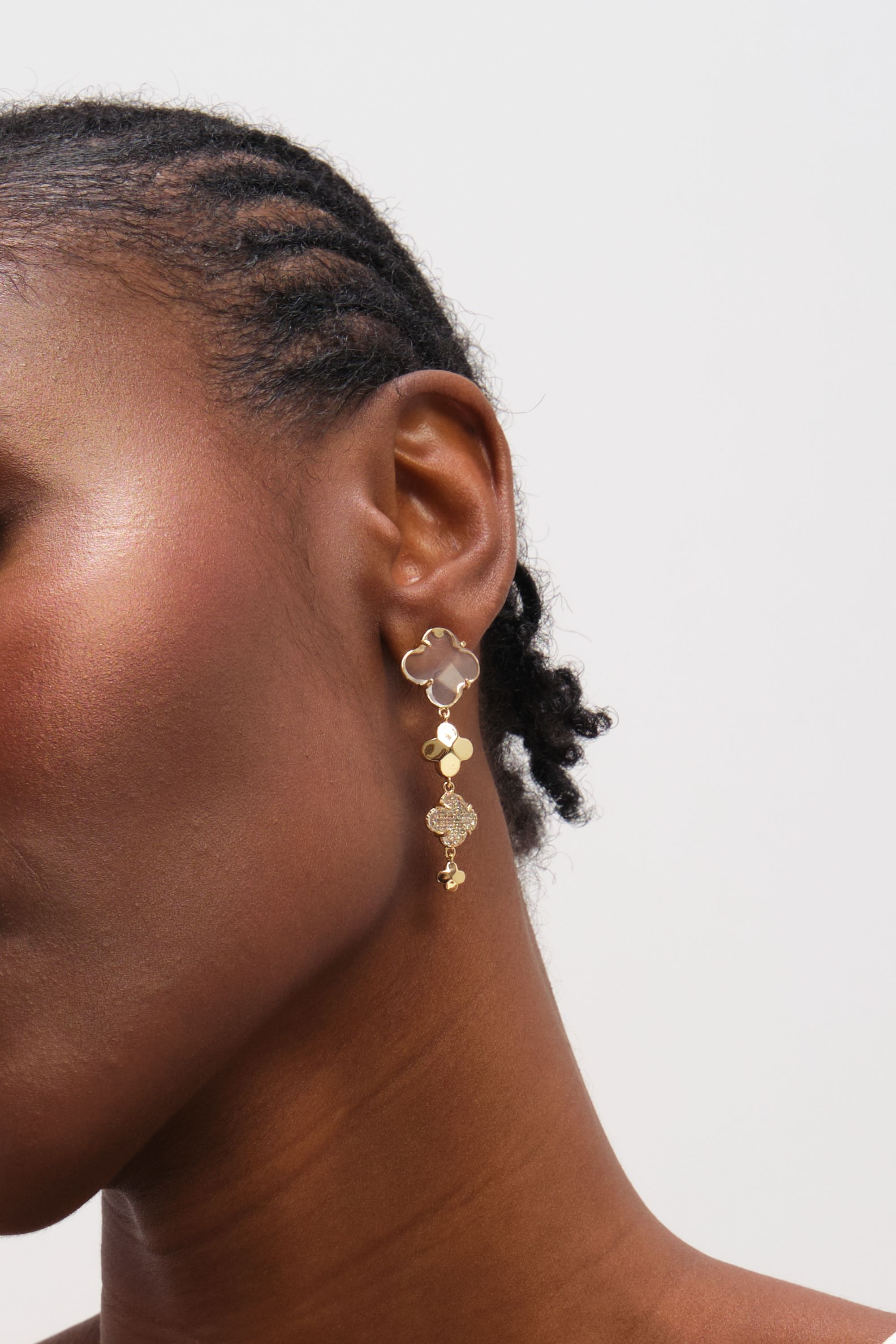 Jon Richard Gold Polished and Crystal Clover Earrings image 2