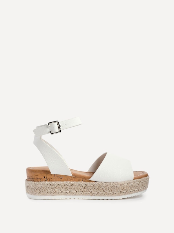 Linzi Paradise White Faux Leather Espadrille Flatform Sandals