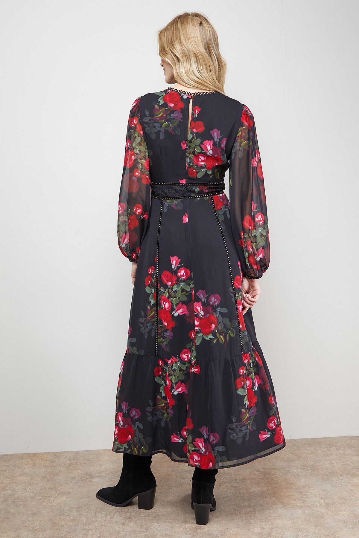 Oasis Velvet Stud Trim Midi Dress Floral image 3