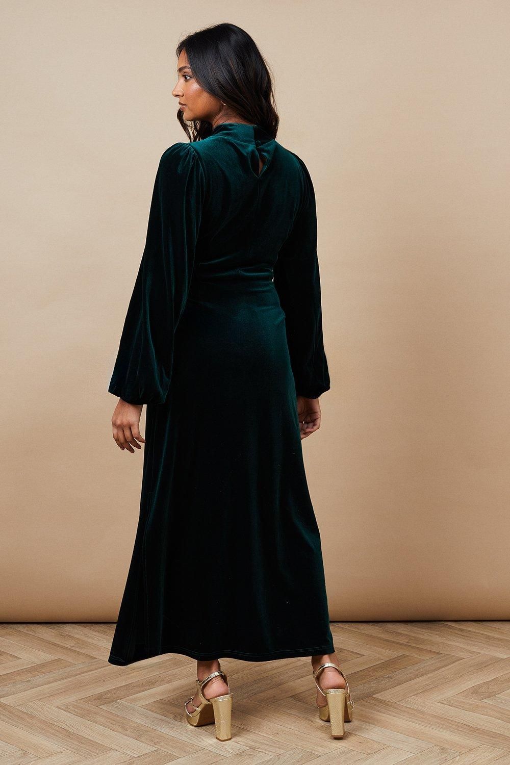 Oasis Occasion Velvet High Neck Midi Dress Green image 3