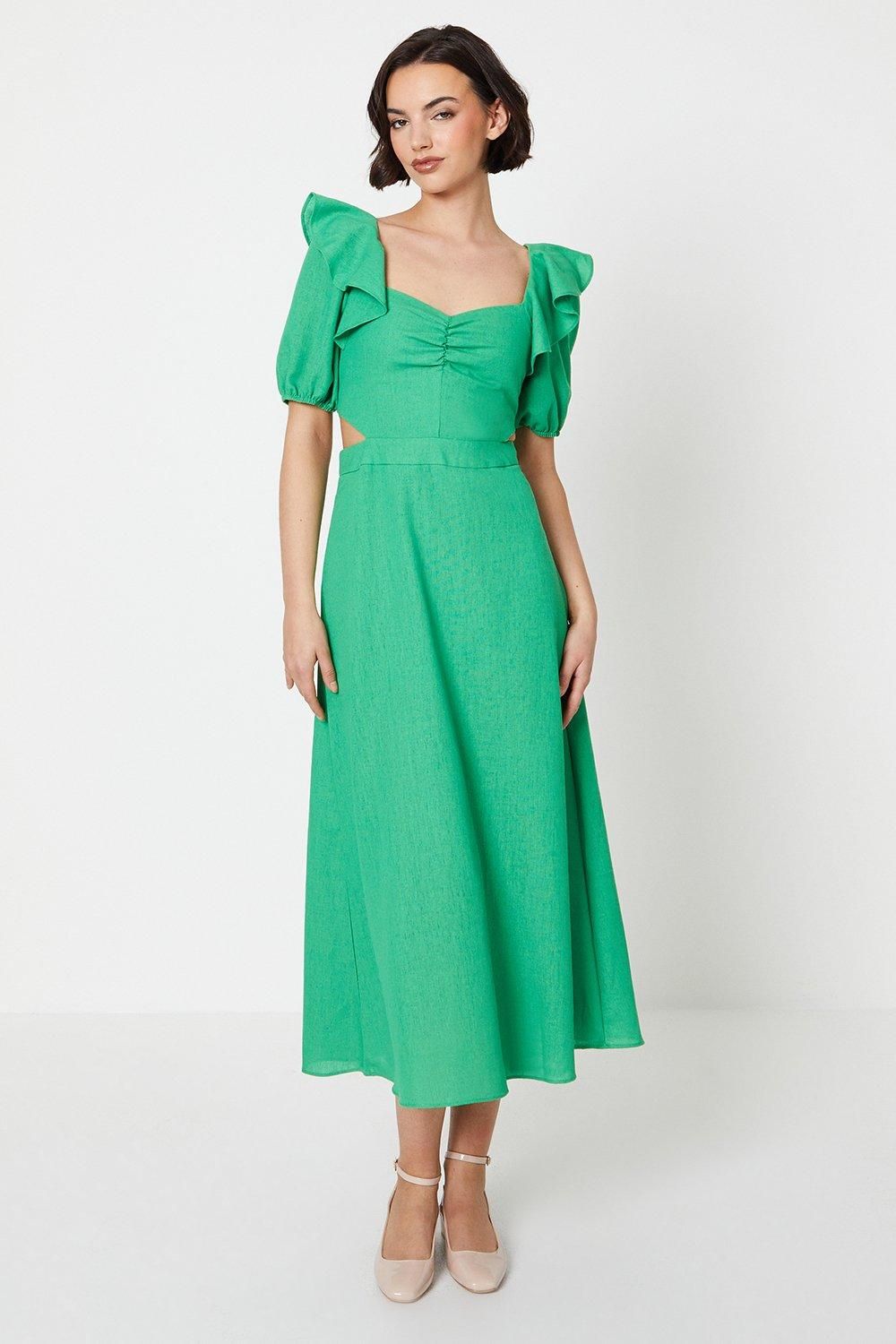 Oasis Cut Out Frill Shoulder Midaxi Dress Bright Green image 1